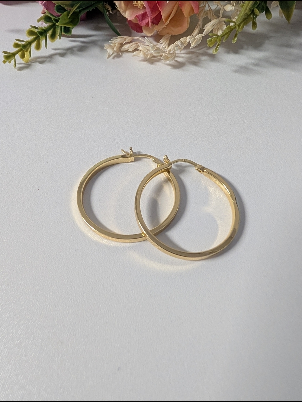.925 Sterling Silver Classic 14K Gold Plated Hoop Earrings